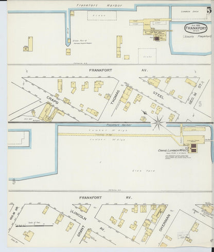 Sanborn Fire Insurance Map from Frankfort, Benzie County, Michigan (1893), Sheet #0005 - Historic Sanborn Fire Insurance Map Print, vintage old map wall art, antique decor, genealogy gift, Michigan Michigan map