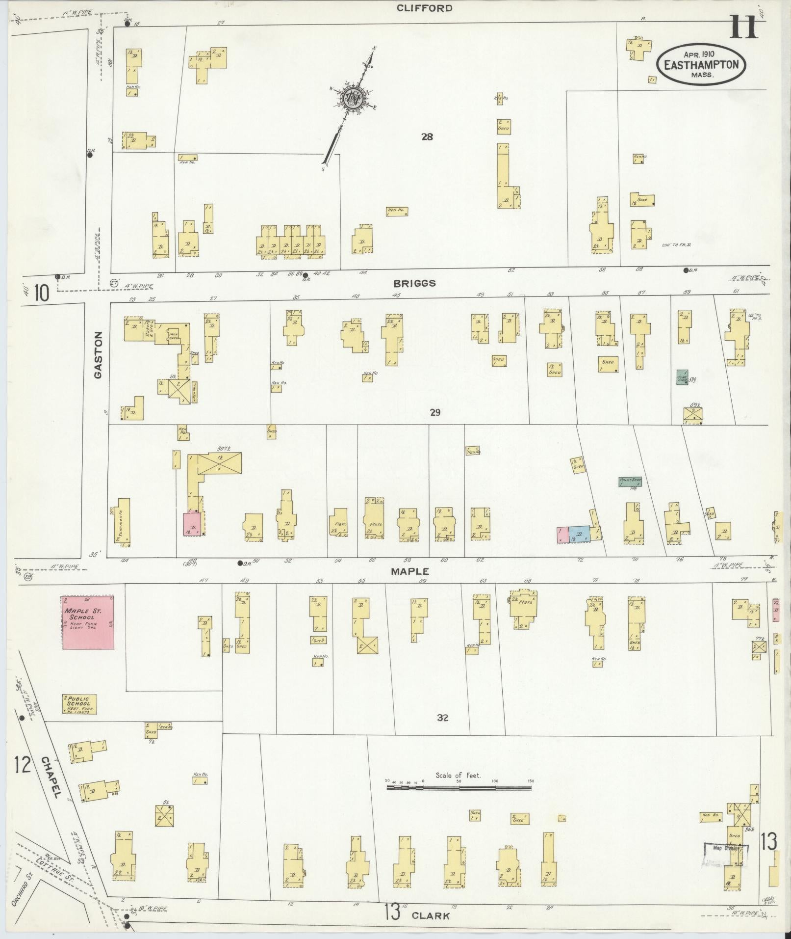 Sanborn Fire Insurance Map from East Hampton, Hampshire County, Massachusetts (1910), Sheet #0011 - Historic Sanborn Fire Insurance Map Print, vintage old map wall art, antique decor, genealogy gift, Massachusetts Massachusetts map