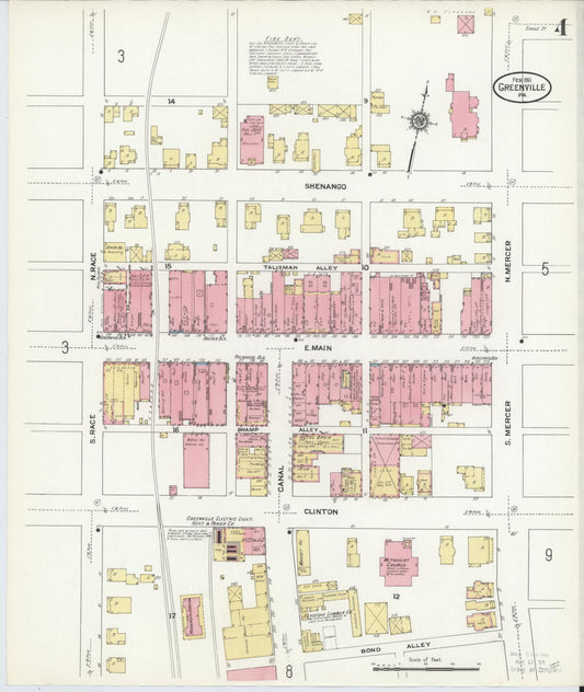 Sanborn Fire Insurance Map from Greenville, Mercer County, Pennsylvania (1911), Sheet #0004 - Historic Sanborn Fire Insurance Map Print, vintage old map wall art, antique decor, genealogy gift, Pennsylvania Pennsylvania map