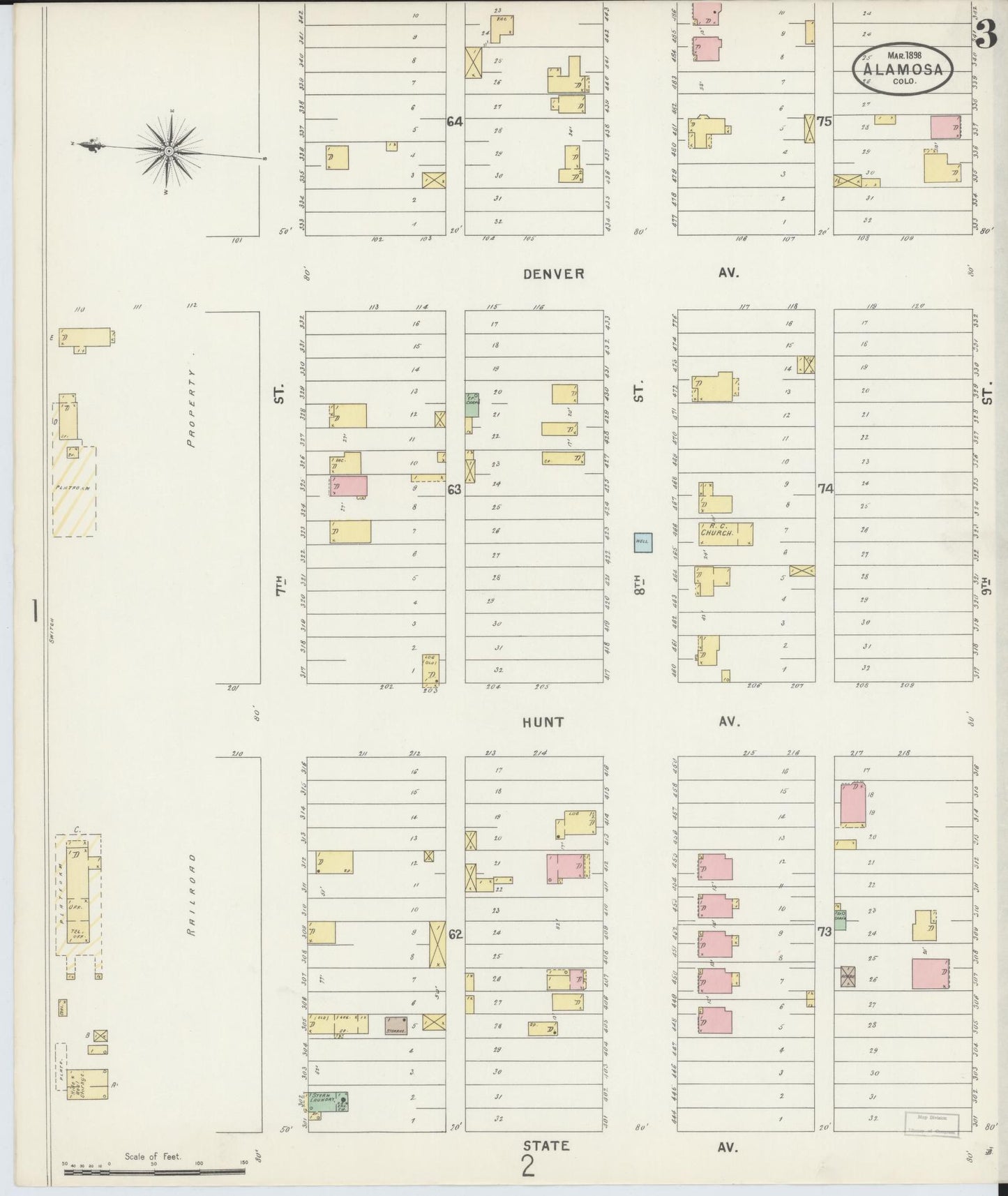 Sanborn Fire Insurance Map from Alamosa, Alamosa County, Colorado (1898), Sheet #0003 - Historic Sanborn Fire Insurance Map Print, vintage old map wall art, antique decor, genealogy gift, Colorado Colorado map