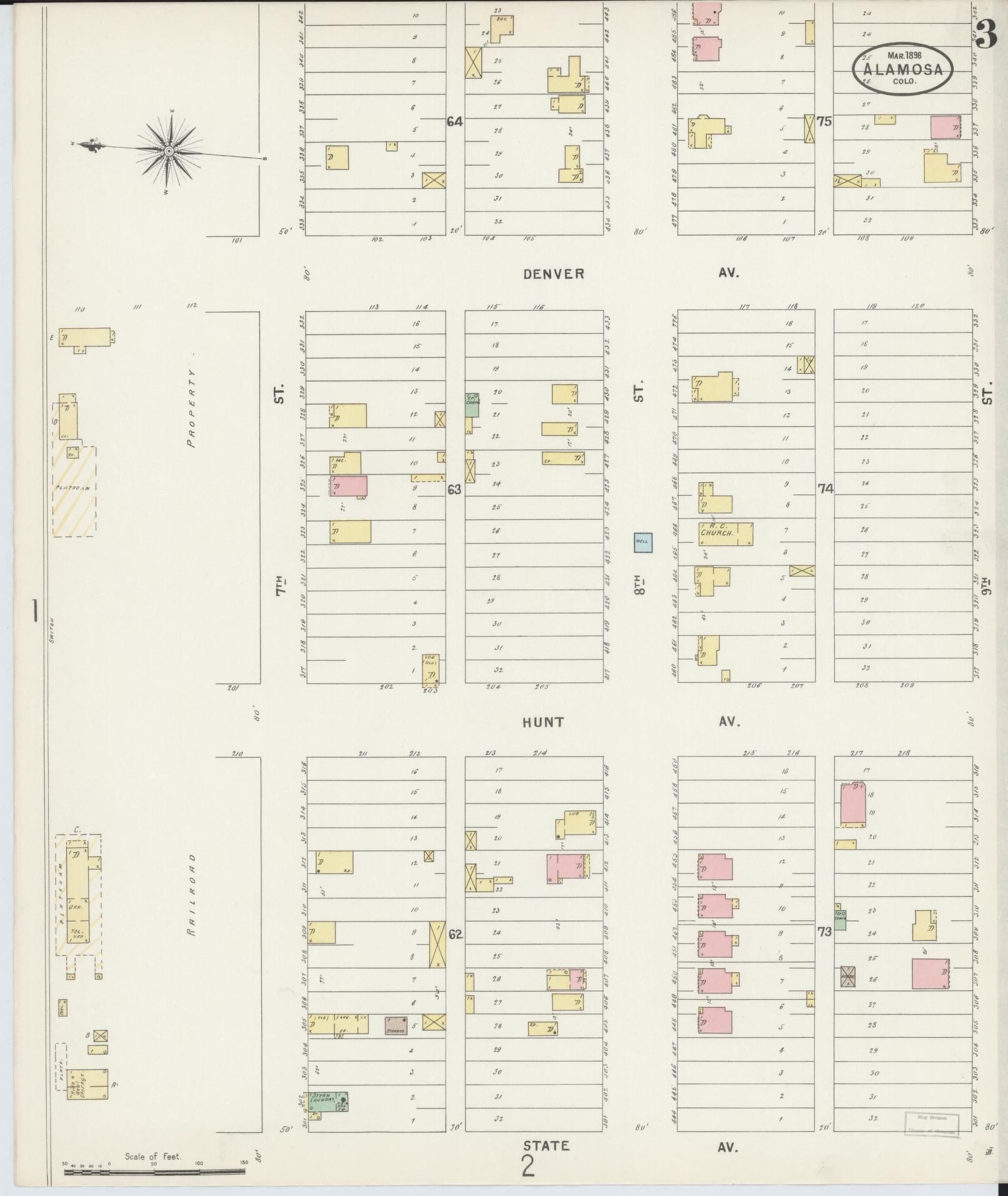 Sanborn Fire Insurance Map from Alamosa, Alamosa County, Colorado (1898), Sheet #0003 - Historic Sanborn Fire Insurance Map Print, vintage old map wall art, antique decor, genealogy gift, Colorado Colorado map