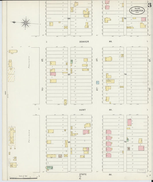 Sanborn Fire Insurance Map from Alamosa, Alamosa County, Colorado (1898), Sheet #0003 - Historic Sanborn Fire Insurance Map Print, vintage old map wall art, antique decor, genealogy gift, Colorado Colorado map