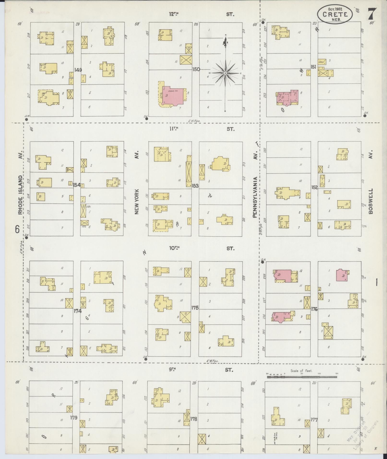Sanborn Fire Insurance Map from Crete, Saline County, Nebraska (1902), Sheet #0007 - Historic Sanborn Fire Insurance Map Print, vintage old map wall art, antique decor, genealogy gift, Nebraska Nebraska map