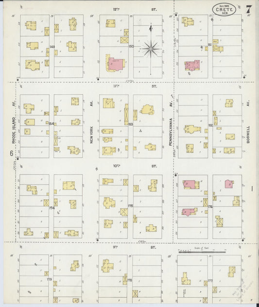 Sanborn Fire Insurance Map from Crete, Saline County, Nebraska (1902), Sheet #0007 - Historic Sanborn Fire Insurance Map Print, vintage old map wall art, antique decor, genealogy gift, Nebraska Nebraska map