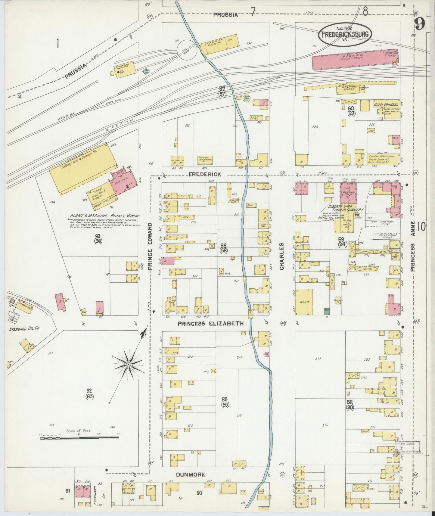 Sanborn Fire Insurance Map from Fredericksburg, Independent Cities, Virginia (1902), Sheet #0009 - Complete Map Set gallery image, historic Sanborn map, vintage wall art, Virginia Virginia