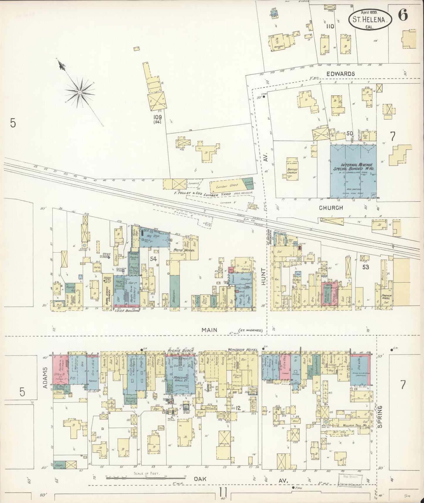 Sanborn Fire Insurance Map from Saint Helena, Napa County, California (1899), Sheet #0006 - Complete Map Set gallery image, historic Sanborn map, vintage wall art, California California