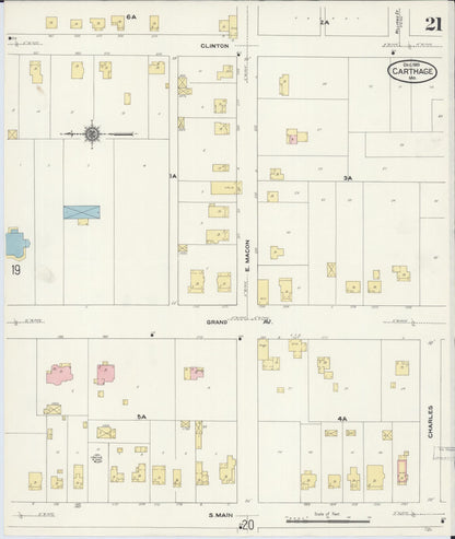 Sanborn Fire Insurance Map from Carthage, Jasper County, Missouri (1909), Sheet #0021 - Complete Map Set gallery image, historic Sanborn map, vintage wall art, Missouri Missouri