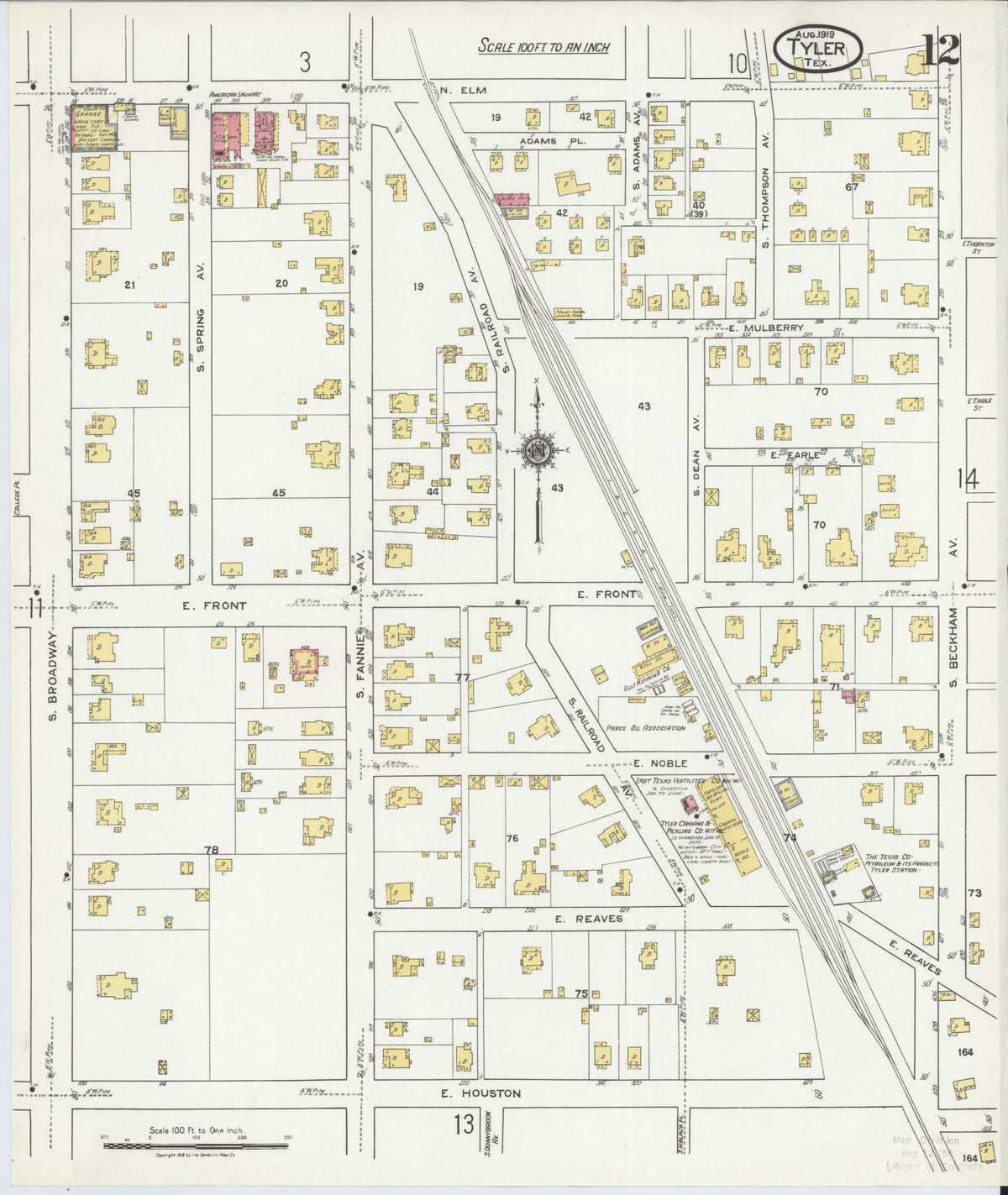 Sanborn Fire Insurance Map from Tyler, Smith County, Texas (1919), Sheet #0012 - Complete Map Set gallery image, historic Sanborn map, vintage wall art, Texas Texas