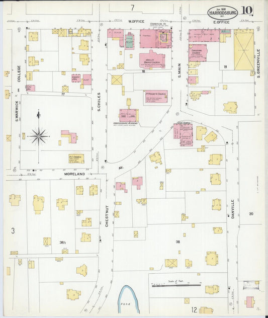 Sanborn Fire Insurance Map from Harrodsburg, Mercer County, Kentucky (1908), Sheet #0010 - Historic Sanborn Fire Insurance Map Print, vintage old map wall art, antique decor, genealogy gift, Kentucky Kentucky map