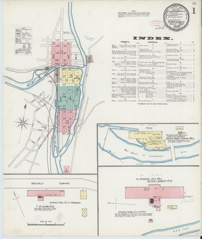 Sanborn Fire Insurance Map from Honesdale, Wayne County, Pennsylvania (1892), Sheet #0001 - Historic Sanborn Fire Insurance Map Print, vintage old map wall art, antique decor, genealogy gift, Pennsylvania Pennsylvania map