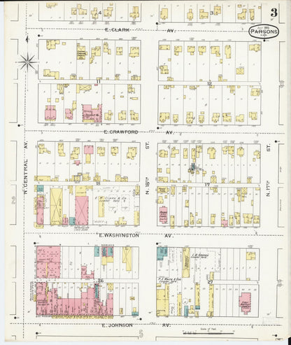 Sanborn Fire Insurance Map from Parsons, Labette County, Kansas (1893), Sheet #0003 - Complete Map Set gallery image, historic Sanborn map, vintage wall art, Kansas Kansas