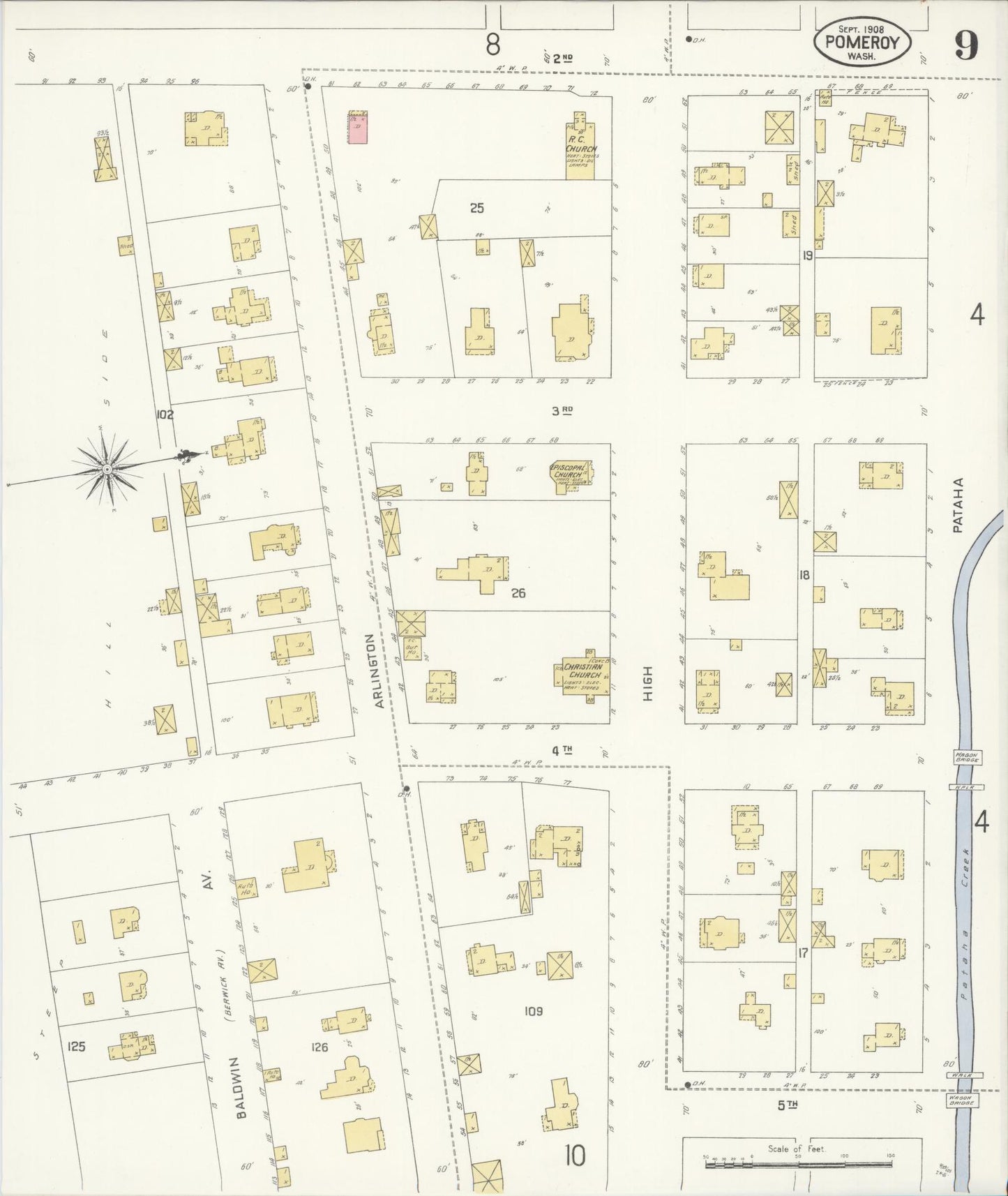 Sanborn Fire Insurance Map from Pomeroy, Garfield County, Washington (1908), Sheet #0009 - Complete Map Set gallery image, historic Sanborn map, vintage wall art, Washington Washington