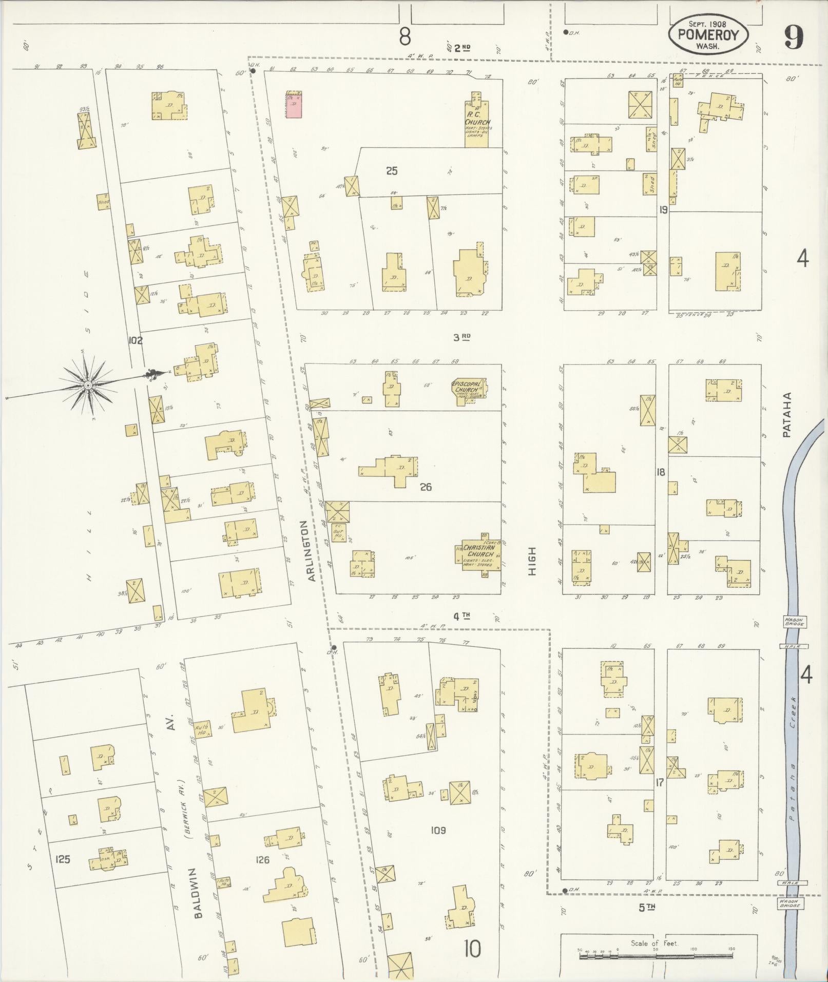 Sanborn Fire Insurance Map from Pomeroy, Garfield County, Washington (1908), Sheet #0009 - Complete Map Set gallery image, historic Sanborn map, vintage wall art, Washington Washington