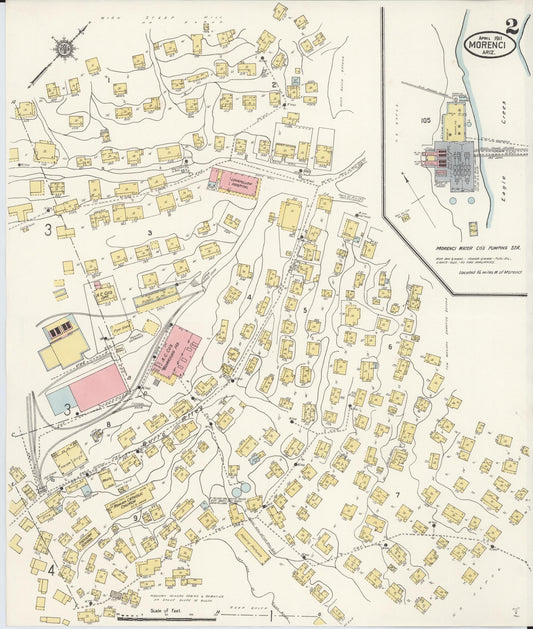 Sanborn Fire Insurance Map from Morenci, Greenlee County, Arizona (1911), Sheet #0002 - Historic Sanborn Fire Insurance Map Print, vintage old map wall art, antique decor, genealogy gift, Arizona Arizona map