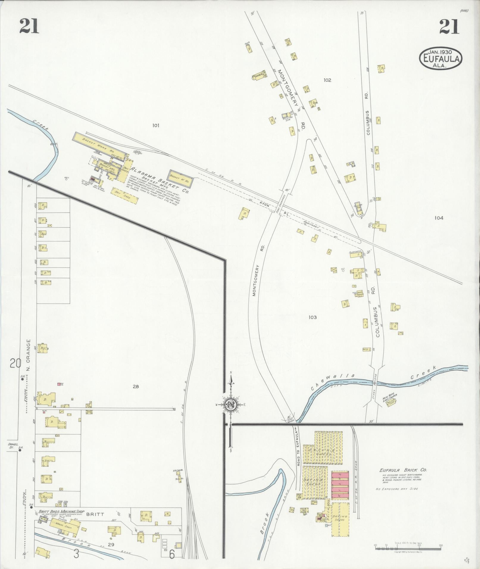 Sanborn Fire Insurance Map from Eufaula, Barbour County, Alabama (1930), Sheet #0021 - Historic Sanborn Fire Insurance Map Print, vintage old map wall art, antique decor, genealogy gift, Alabama Alabama map