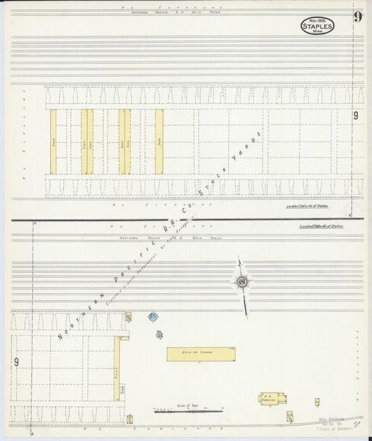 Sanborn Fire Insurance Map from Staples, Todd County, Minnesota (1909), Sheet #0009 - Historic Sanborn Fire Insurance Map Print, vintage old map wall art, antique decor, genealogy gift, Minnesota Minnesota map
