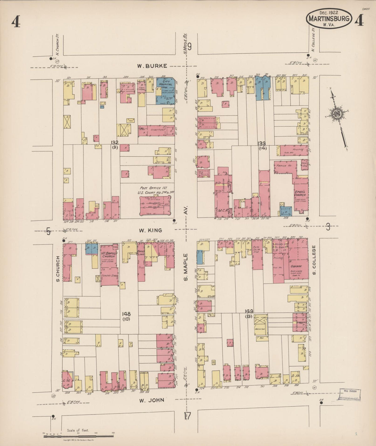 Sanborn Fire Insurance Map from Martinsburg, Berkeley County, West Virginia (1922), Sheet #0004 - Complete Map Set gallery image, historic Sanborn map, vintage wall art, West Virginia West Virginia