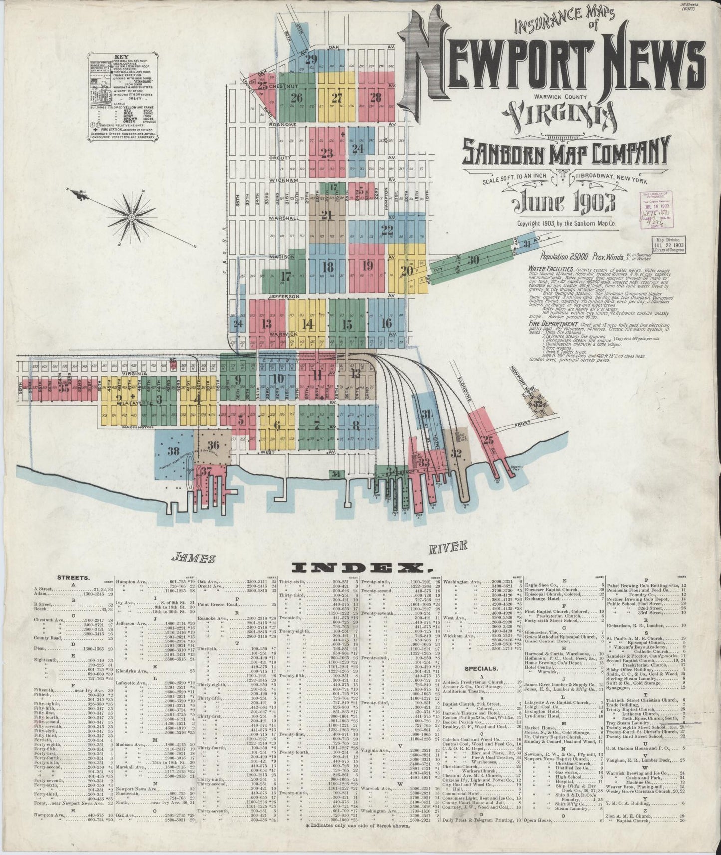 Sanborn Fire Insurance Map from Newport News, Independent Cities, Virginia. (1903) – Historic Sanborn Fire Insurance Map Print