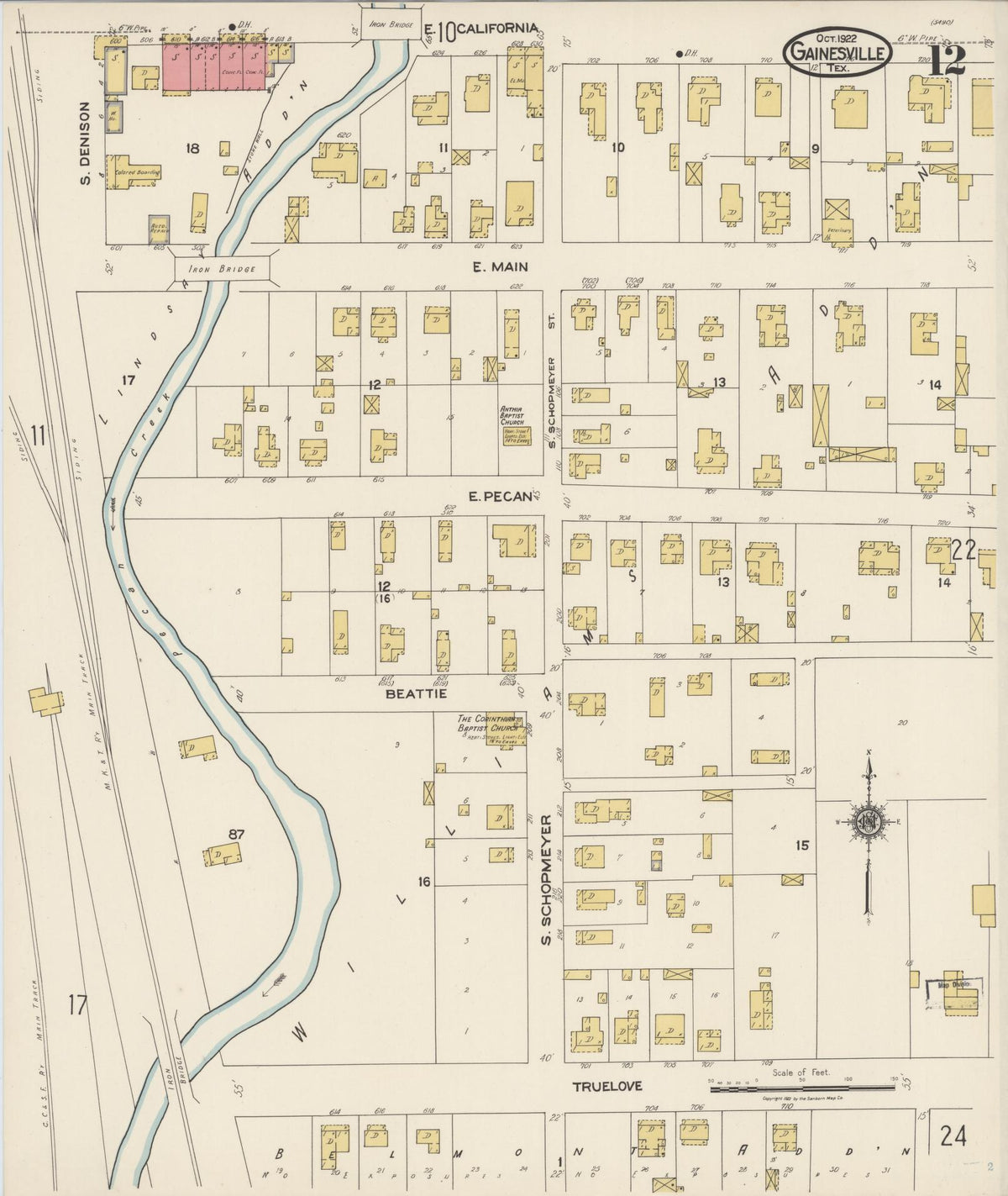 Sanborn Fire Insurance Map from Gainesville, Cooke County, Texas (1922), Sheet #0012 - Complete Map Set gallery image, historic Sanborn map, vintage wall art, Texas Texas