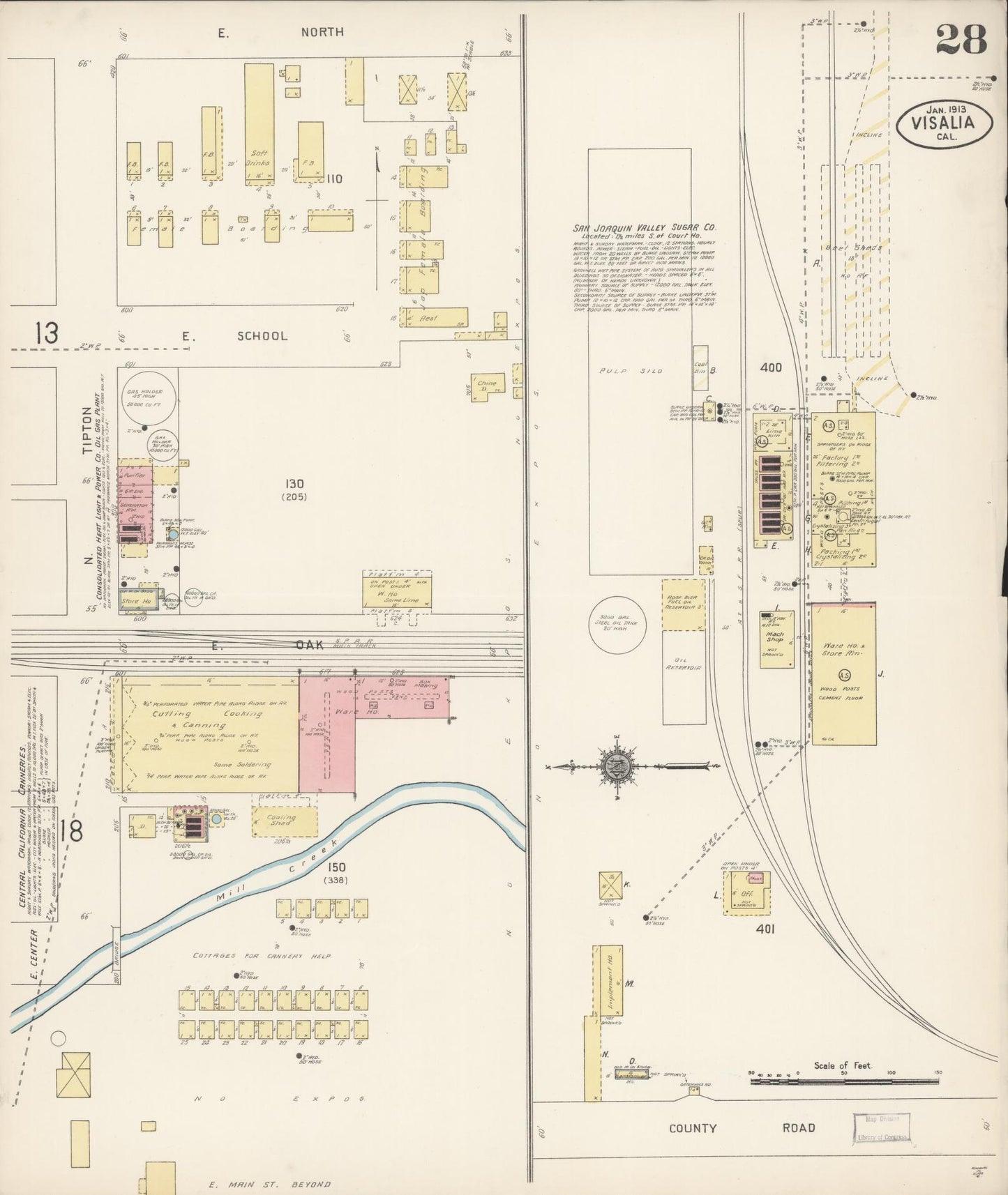 Sanborn Fire Insurance Map from Visalia, Tulare County, California (1913), Sheet #0028 - Complete Map Set gallery image, historic Sanborn map, vintage wall art, California California
