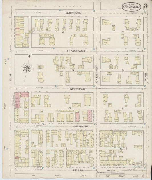Sanborn Fire Insurance Map from Manchester, Hillsborough County, New Hampshire (1885), Sheet #0003 - Historic Sanborn Fire Insurance Map Print, vintage old map wall art, antique decor, genealogy gift, New Hampshire New Hampshire map