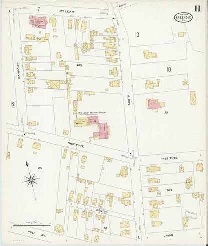 Sanborn Fire Insurance Map from Freehold, Monmouth County, New Jersey (1909), Sheet #0011 - Historic Sanborn Fire Insurance Map Print, vintage old map wall art, antique decor, genealogy gift, New Jersey New Jersey map