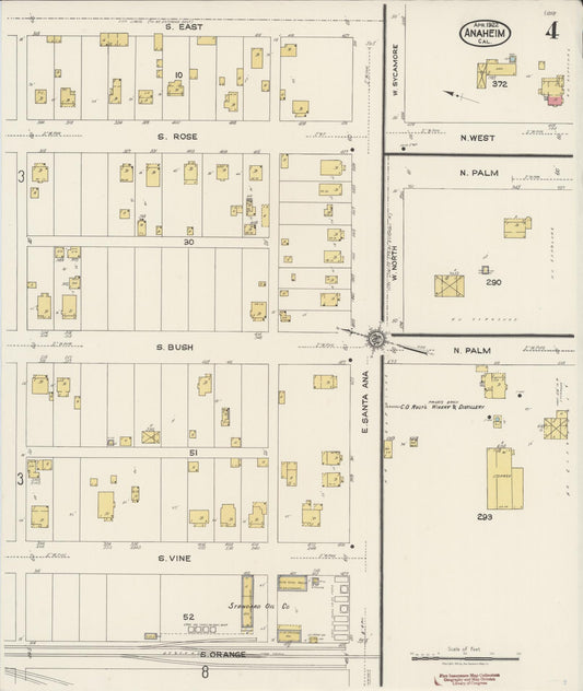 Sanborn Fire Insurance Map from Anaheim, Orange County, California (1922), Sheet #0004 - Historic Sanborn Fire Insurance Map Print, vintage old map wall art, antique decor, genealogy gift, California California map