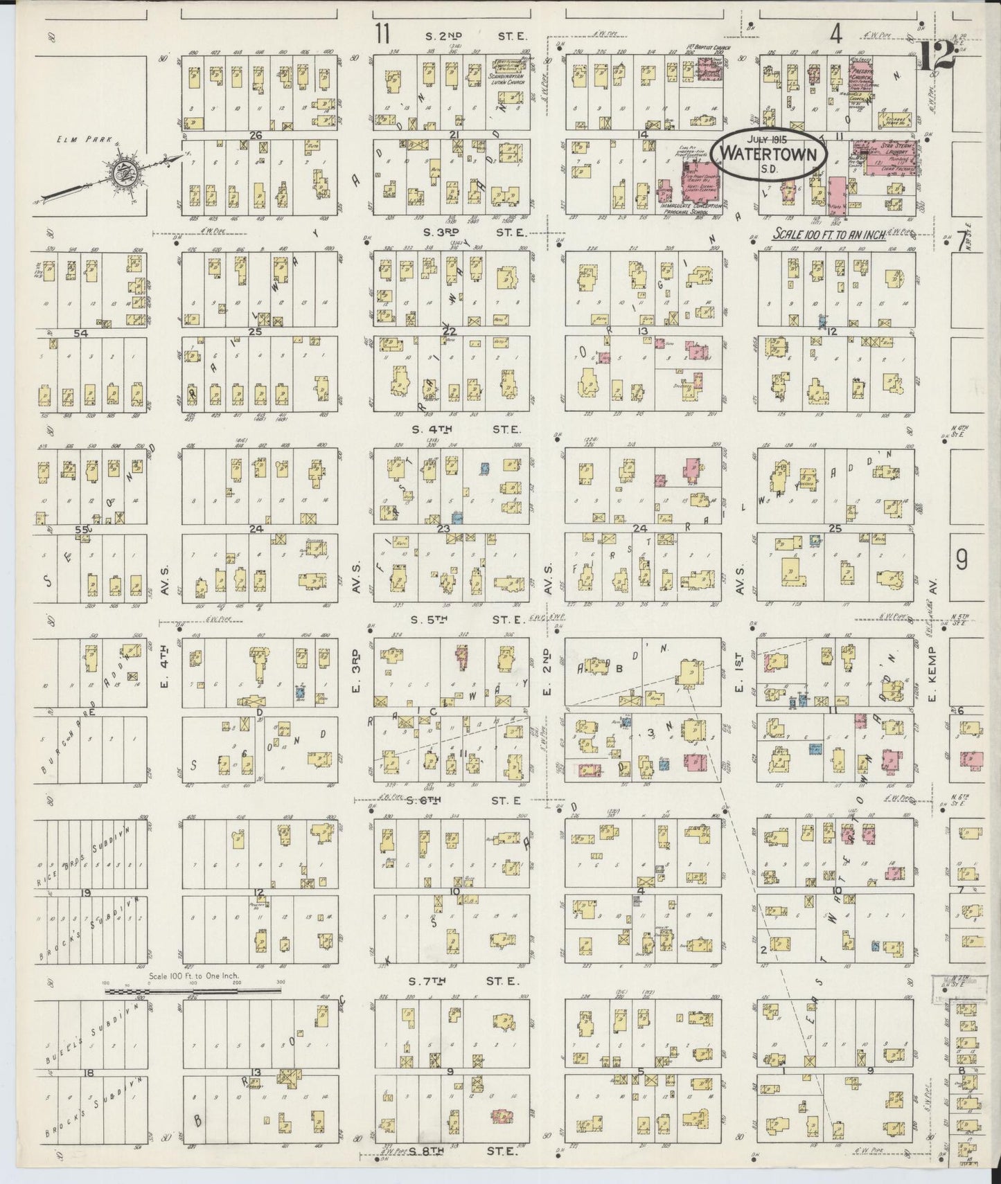 Sanborn Fire Insurance Map from Watertown, Codington County, South Dakota (1915), Sheet #0012 - Historic Sanborn Fire Insurance Map Print, vintage old map wall art, antique decor, genealogy gift, South Dakota South Dakota map