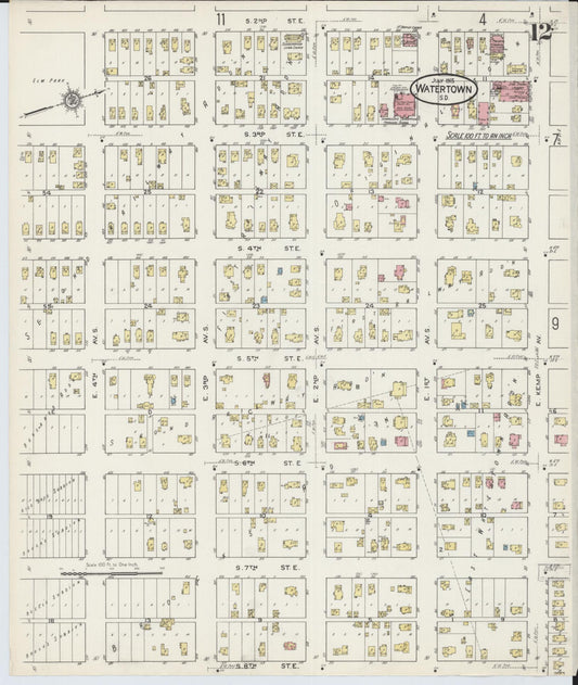 Sanborn Fire Insurance Map from Watertown, Codington County, South Dakota (1915), Sheet #0012 - Historic Sanborn Fire Insurance Map Print, vintage old map wall art, antique decor, genealogy gift, South Dakota South Dakota map