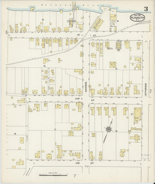 Sanborn Fire Insurance Map from Plymouth, Washington County, North Carolina (1915), Sheet #0003 - Historic Sanborn Fire Insurance Map Print, vintage old map wall art, antique decor, genealogy gift, North Carolina North Carolina map