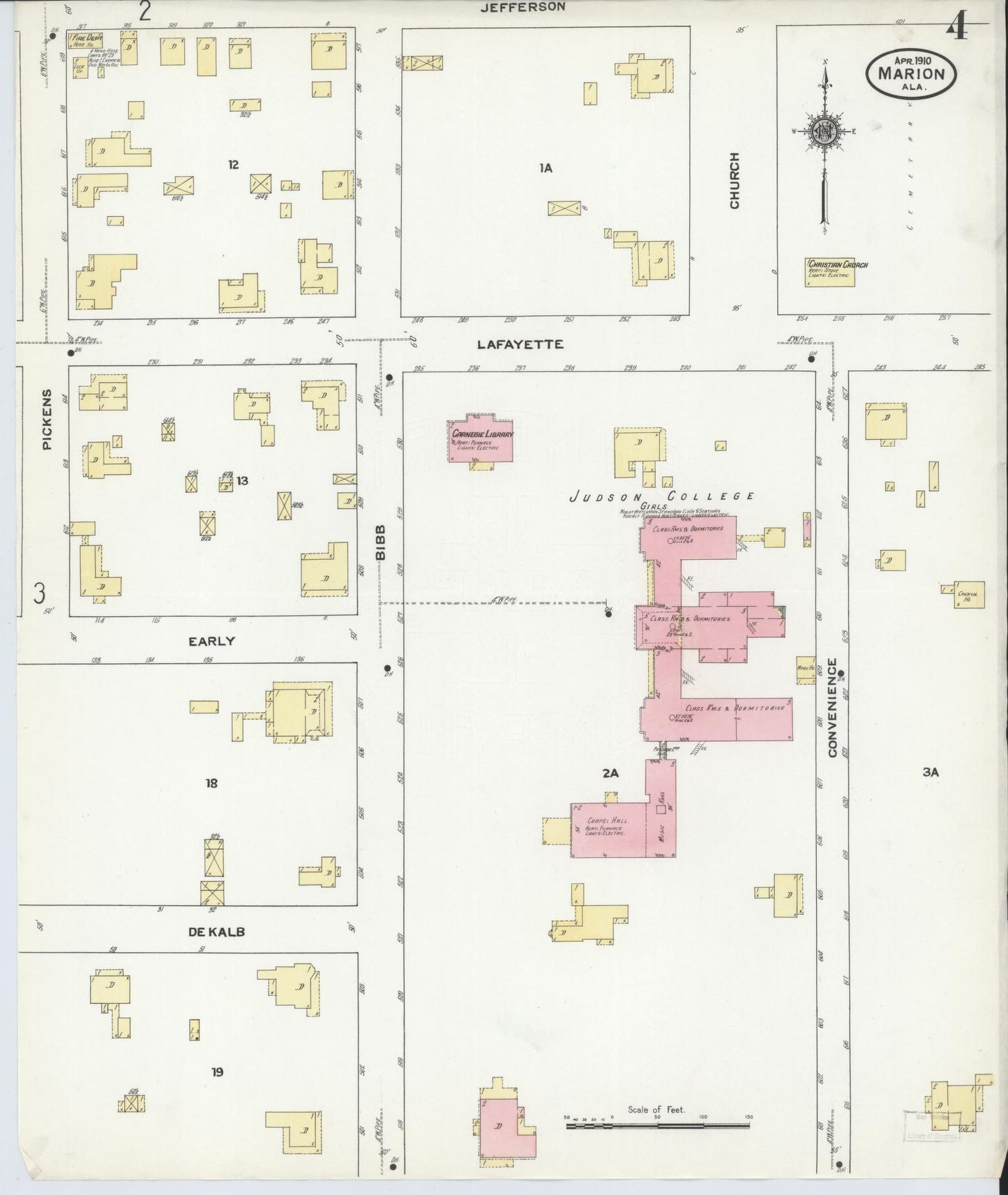 Sanborn Fire Insurance Map from Marion, Perry County, Alabama (1910), Sheet #0004 - Complete Map Set gallery image, historic Sanborn map, vintage wall art, Alabama Alabama
