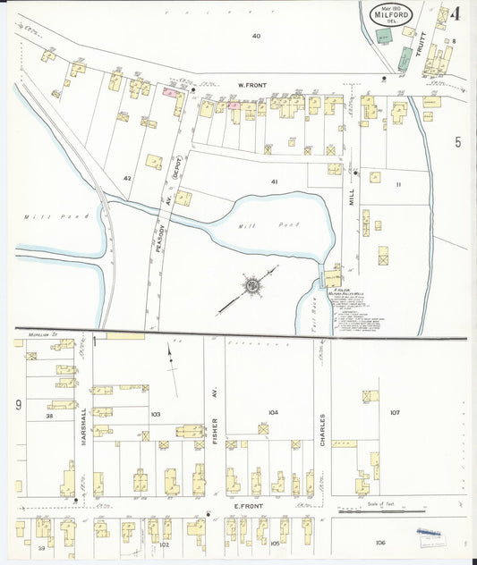 Sanborn Fire Insurance Map from Milford, Kent And Sussex Counties, Delaware (1910), Sheet #0004 - Historic Sanborn Fire Insurance Map Print, vintage old map wall art, antique decor, genealogy gift, Delaware Delaware map