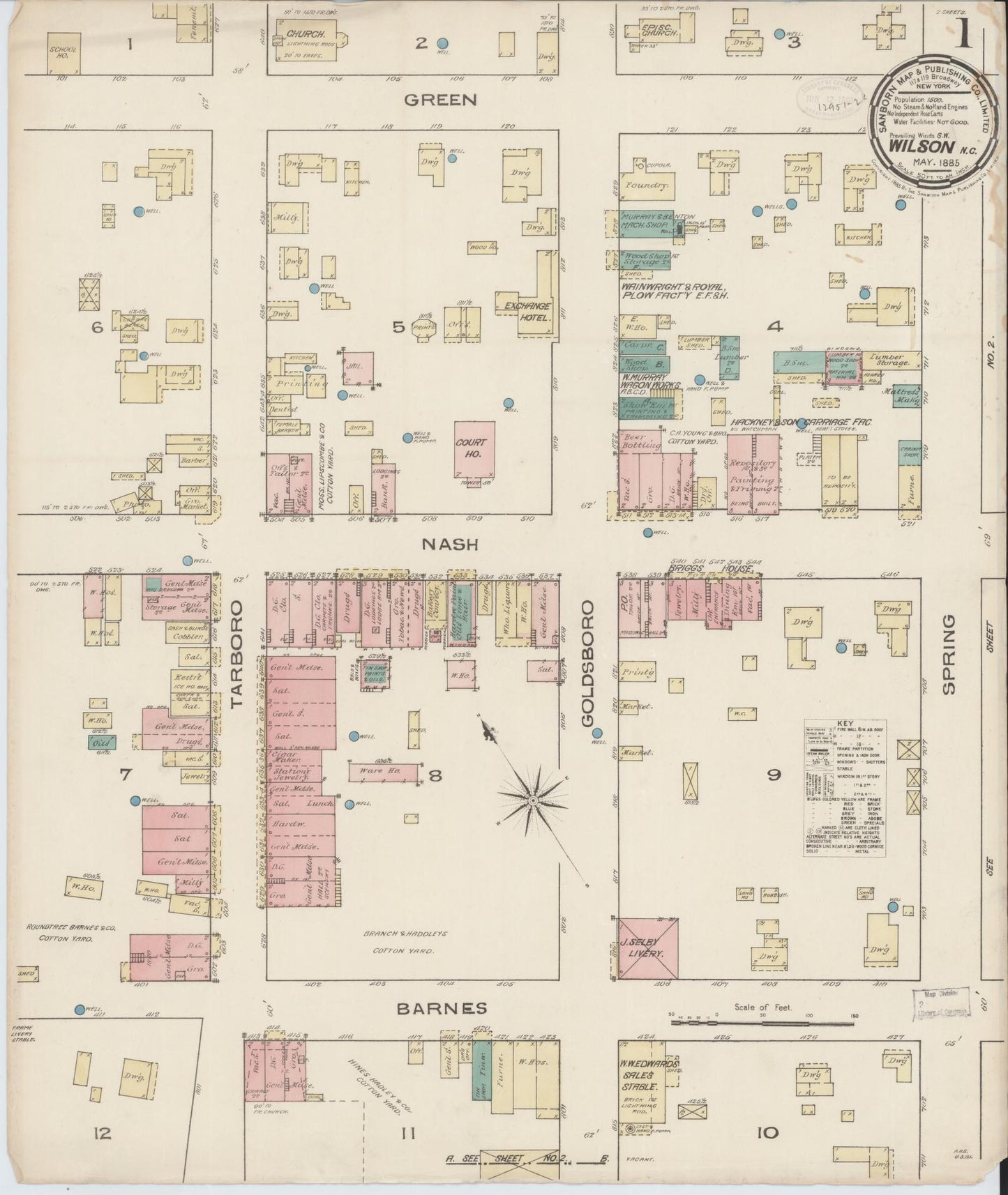 Sanborn Fire Insurance Map from Wilson, Wilson County, North Carolina (1885), Sheet #0001 - Complete Map Set gallery image, historic Sanborn map, vintage wall art, North Carolina North Carolina