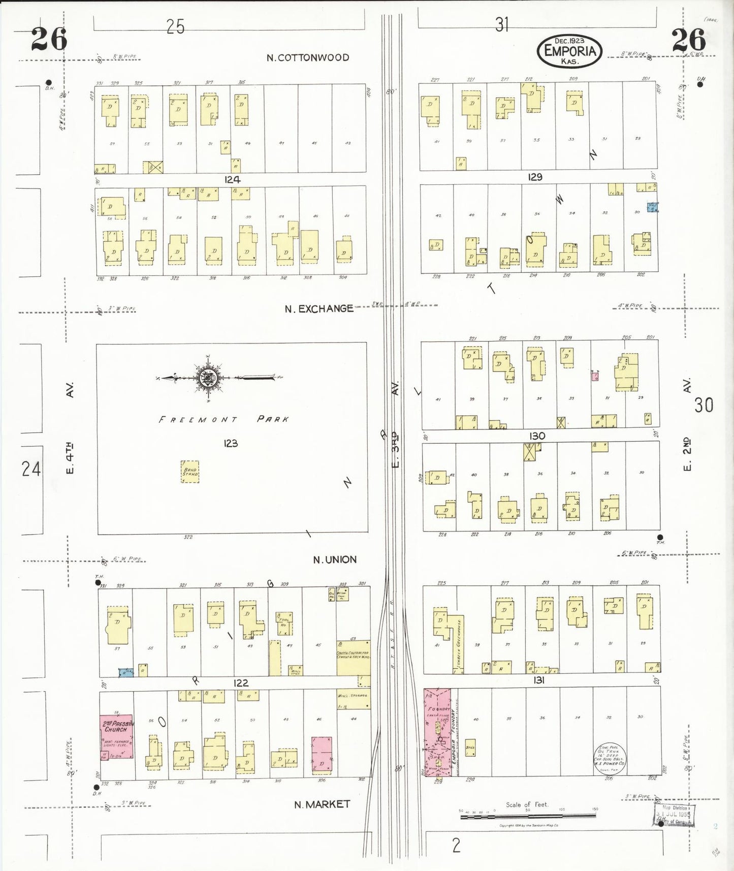 Sanborn Fire Insurance Map from Emporia, Lyon County, Kansas (1923), Sheet #0026 - Complete Map Set gallery image, historic Sanborn map, vintage wall art, Kansas Kansas