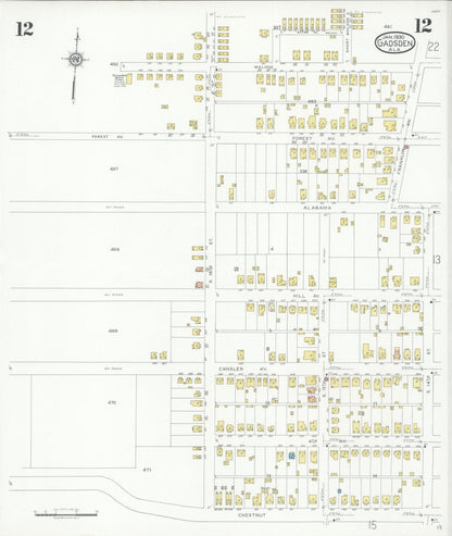 Sanborn Fire Insurance Map from Gadsden, Etowah County, Alabama (1930), Sheet #0012 - Complete Map Set gallery image, historic Sanborn map, vintage wall art, Alabama Alabama