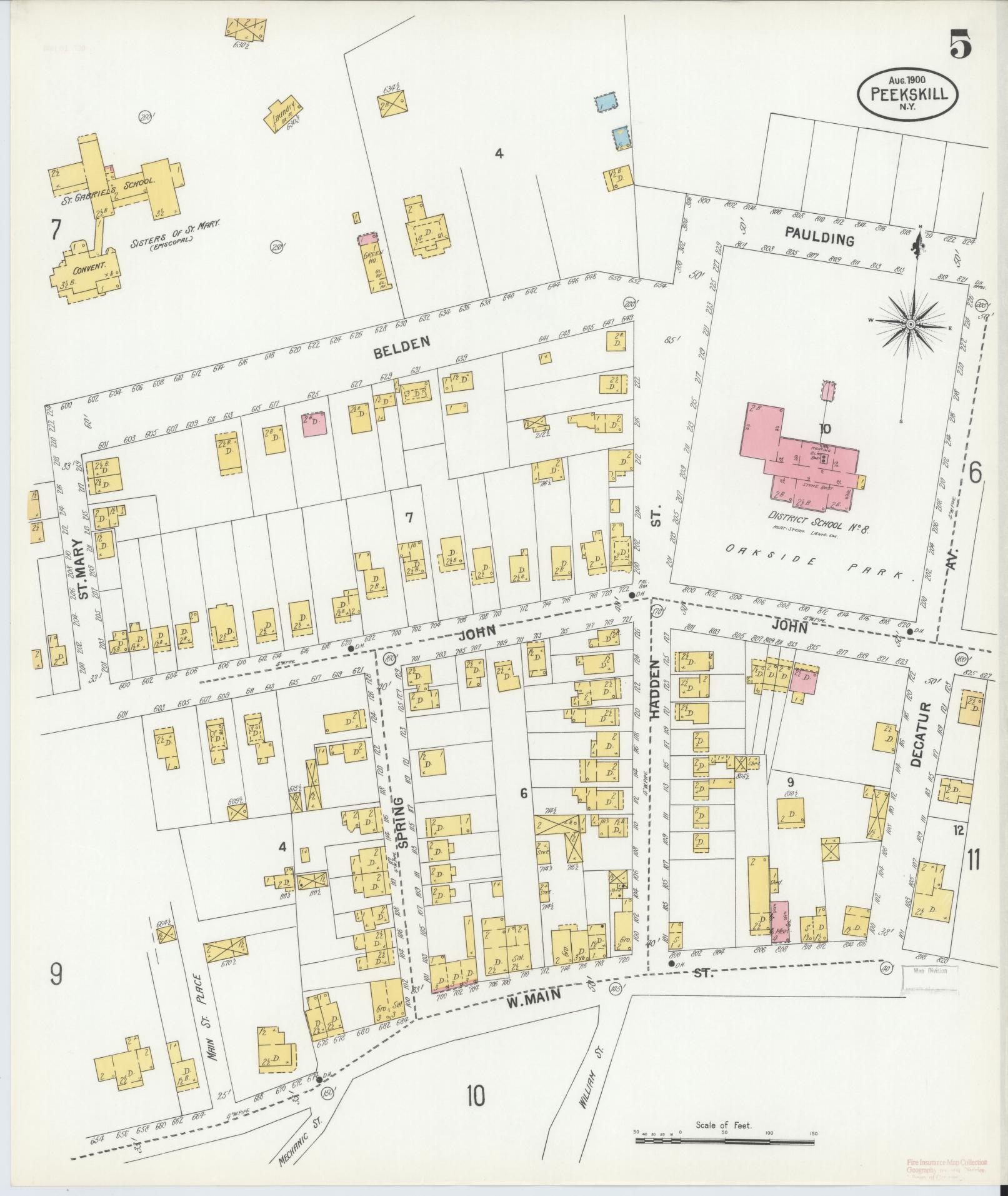 Sanborn Fire Insurance Map from Peekskill, Westchester County, New York (1900), Sheet #0005 - Complete Map Set gallery image, historic Sanborn map, vintage wall art, New York New York