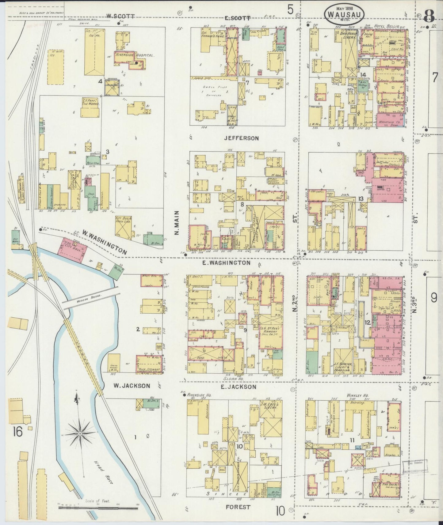 Sanborn Fire Insurance Map from Wausau, Marathon County, Wisconsin (1898), Sheet #0008 - Complete Map Set gallery image, historic Sanborn map, vintage wall art, Wisconsin Wisconsin