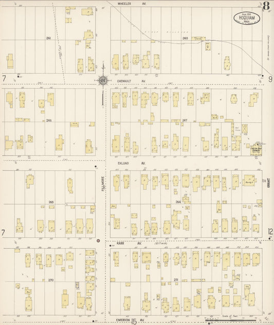Sanborn Fire Insurance Map from Hoquiam, Grays Harbor County, Washington (1916), Sheet #0008 - Historic Sanborn Fire Insurance Map Print, vintage old map wall art, antique decor, genealogy gift, Washington Washington map