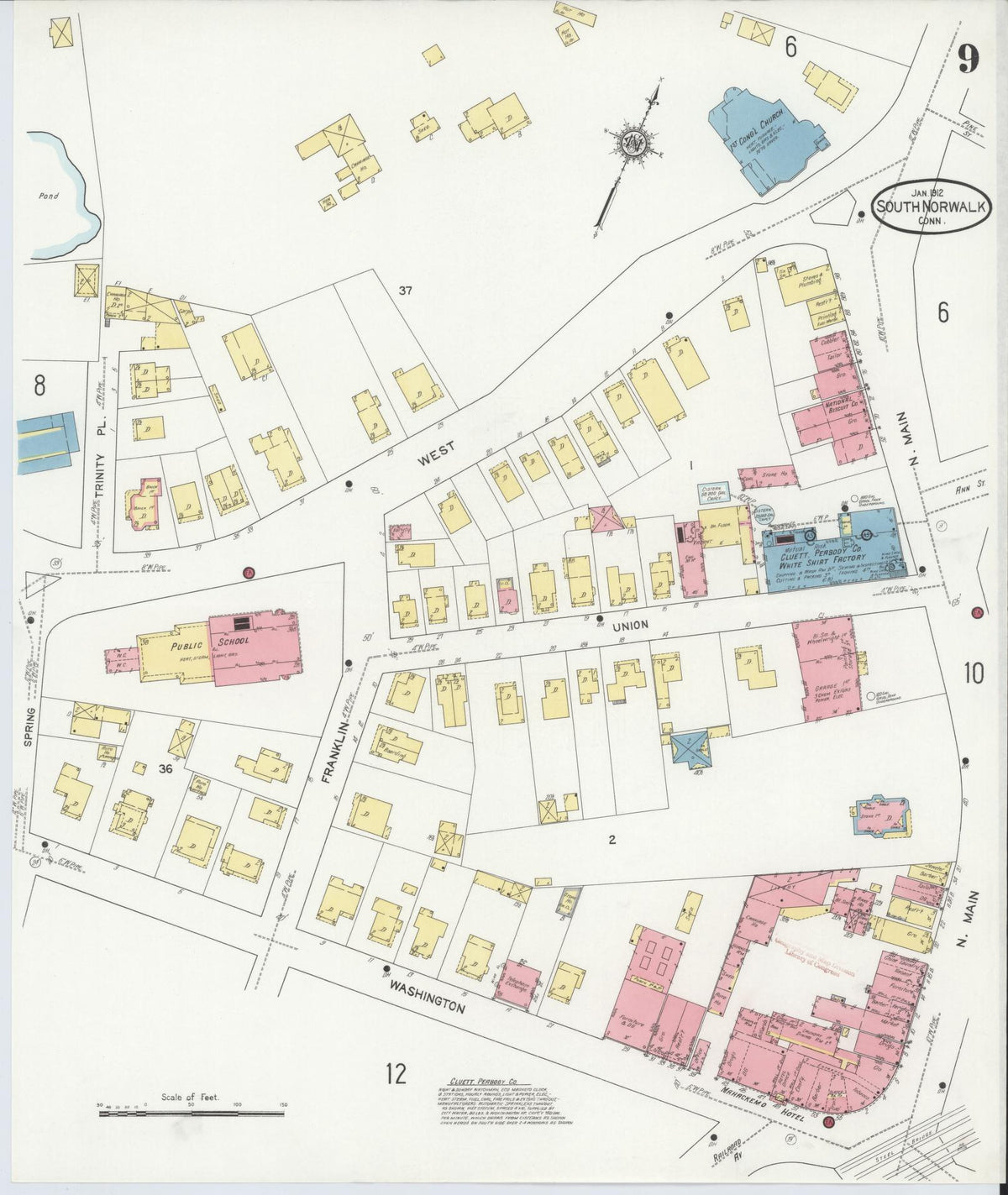 Sanborn Fire Insurance Map from South Norwalk, Fairfield County, Connecticut (1912), Sheet #0009 - Historic Sanborn Fire Insurance Map Print, vintage old map wall art, antique decor, genealogy gift, Connecticut Connecticut map