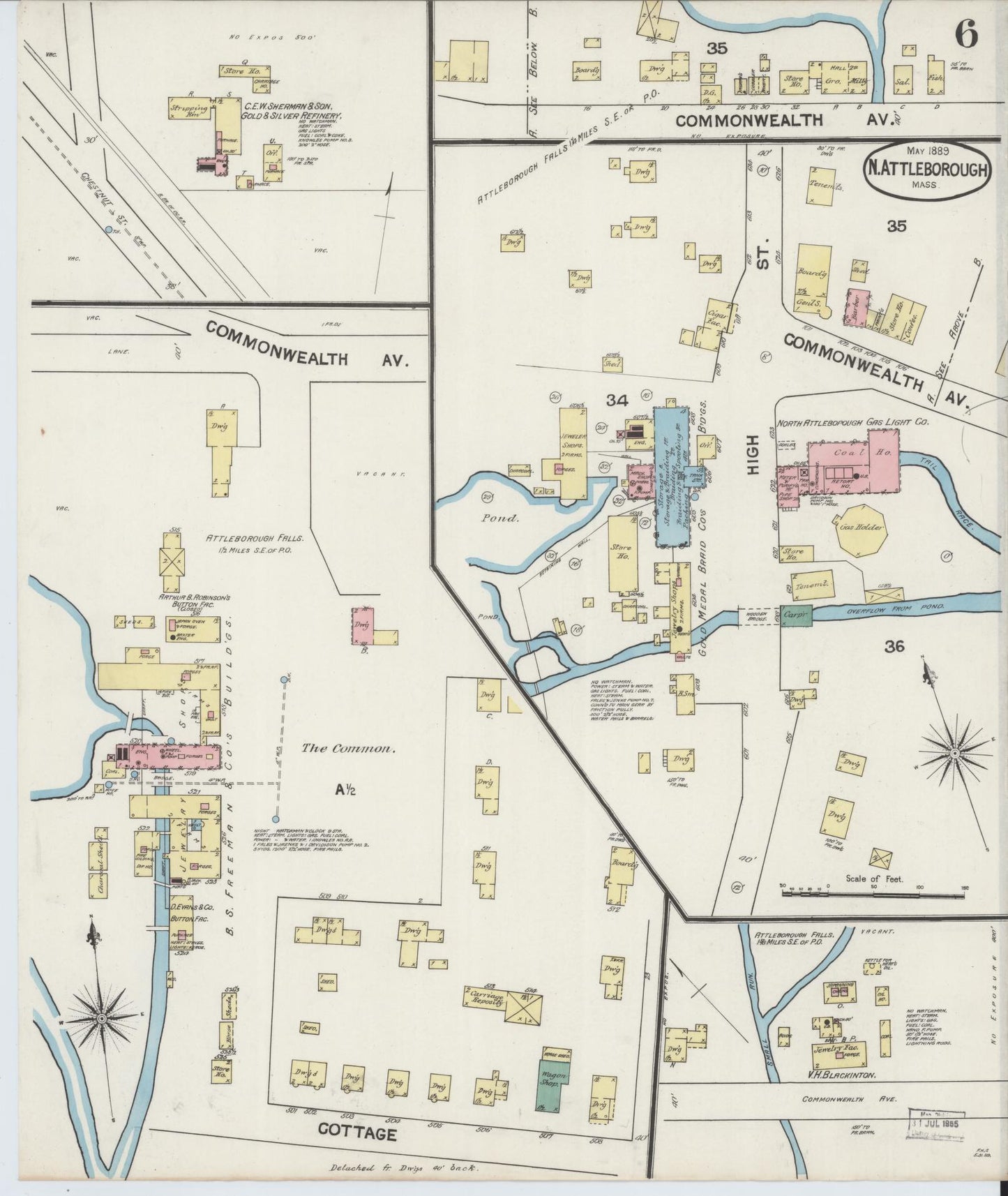 Sanborn Fire Insurance Map from North Attleborough, Bristol County, Massachusetts (1889), Sheet #0006 - Complete Map Set gallery image, historic Sanborn map, vintage wall art, Massachusetts Massachusetts