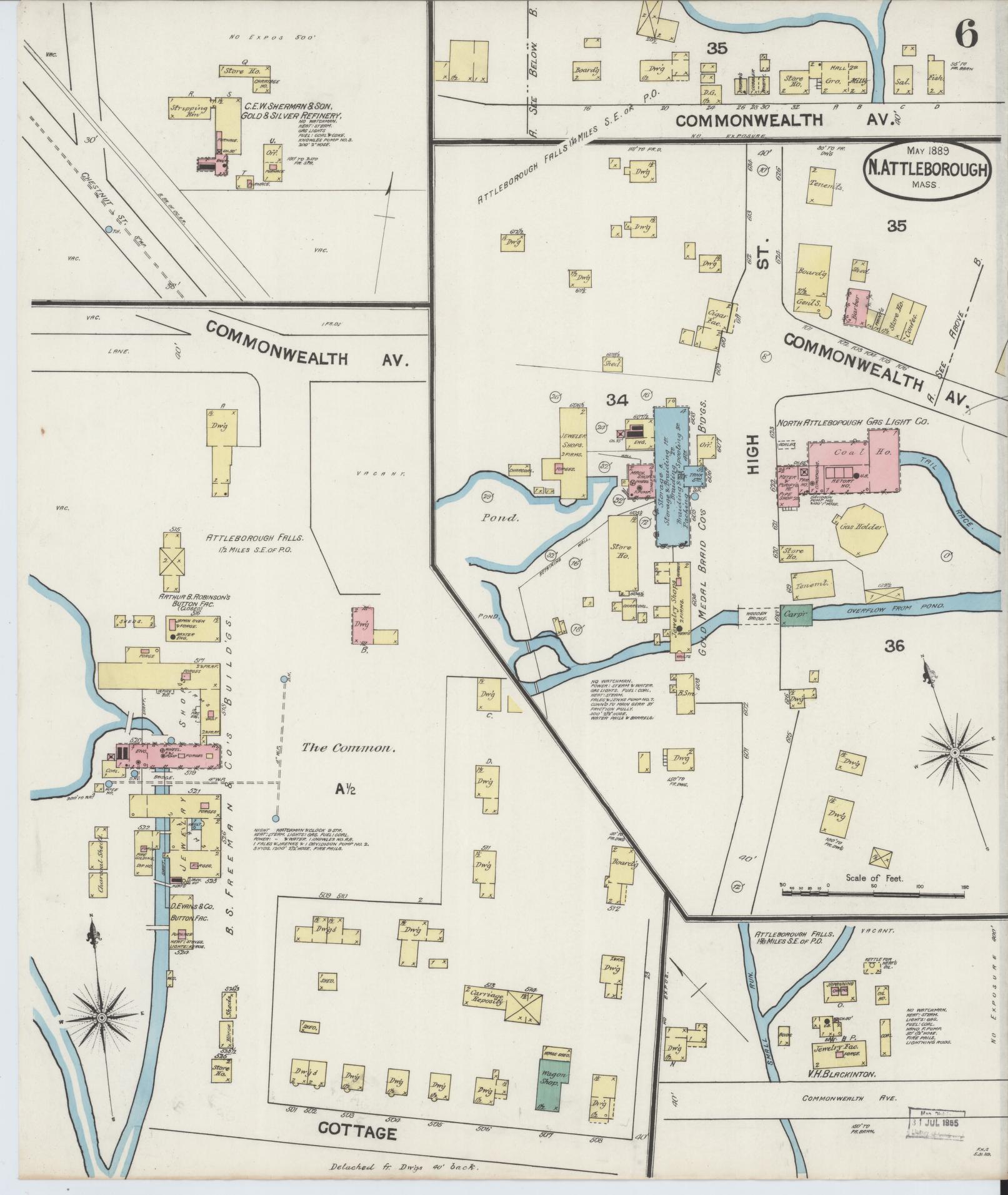 Sanborn Fire Insurance Map from North Attleborough, Bristol County, Massachusetts (1889), Sheet #0006 - Complete Map Set gallery image, historic Sanborn map, vintage wall art, Massachusetts Massachusetts