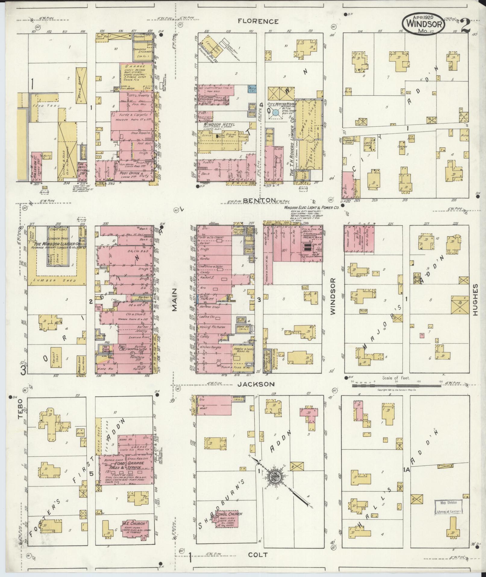 Sanborn Fire Insurance Map from Windsor, Henry County, Missouri (1920), Sheet #0002 - Historic Sanborn Fire Insurance Map Print, vintage old map wall art, antique decor, genealogy gift, Missouri Missouri map