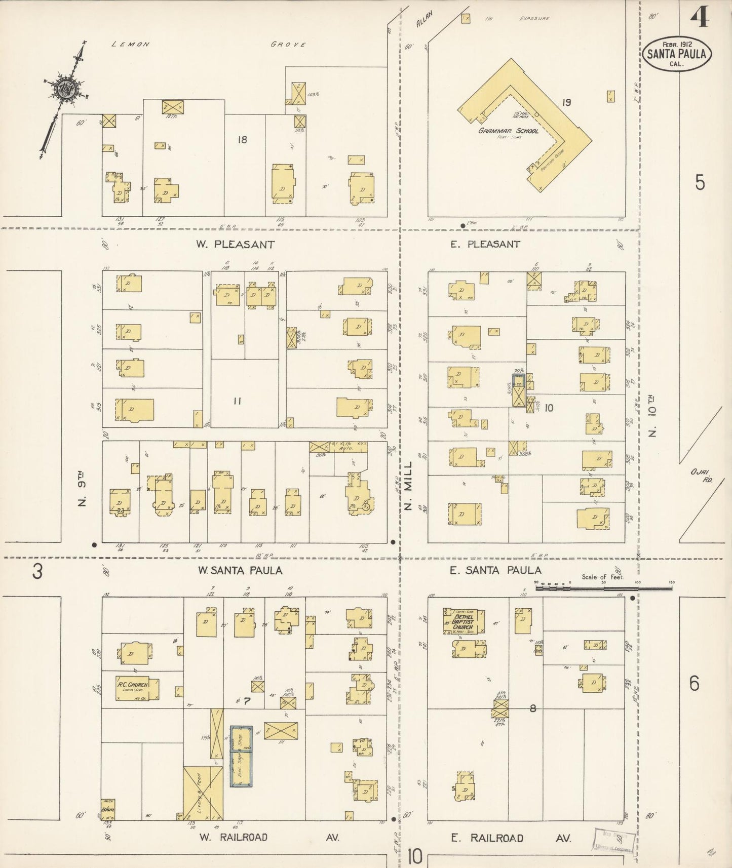 Sanborn Fire Insurance Map from Santa Paula, Ventura County, California (1912), Sheet #0004 - Complete Map Set gallery image, historic Sanborn map, vintage wall art, California California