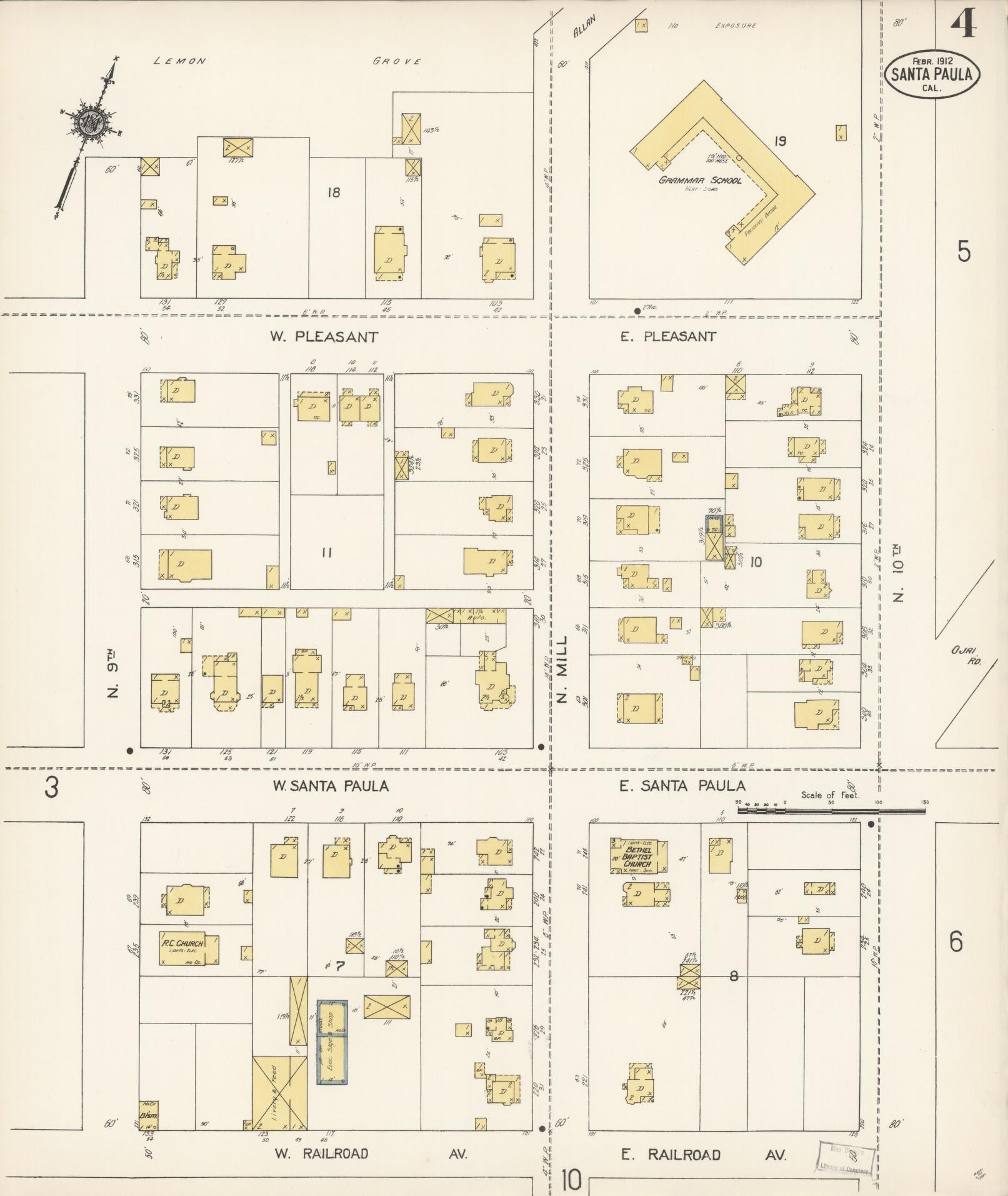 Sanborn Fire Insurance Map from Santa Paula, Ventura County, California (1912), Sheet #0004 - Complete Map Set gallery image, historic Sanborn map, vintage wall art, California California