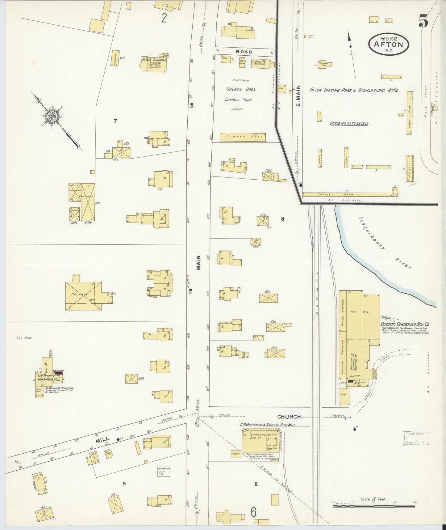 Sanborn Fire Insurance Map from Afton, Chenango County, New York (1912), Sheet #0005 - Historic Sanborn Fire Insurance Map Print, vintage old map wall art, antique decor, genealogy gift, New York New York map
