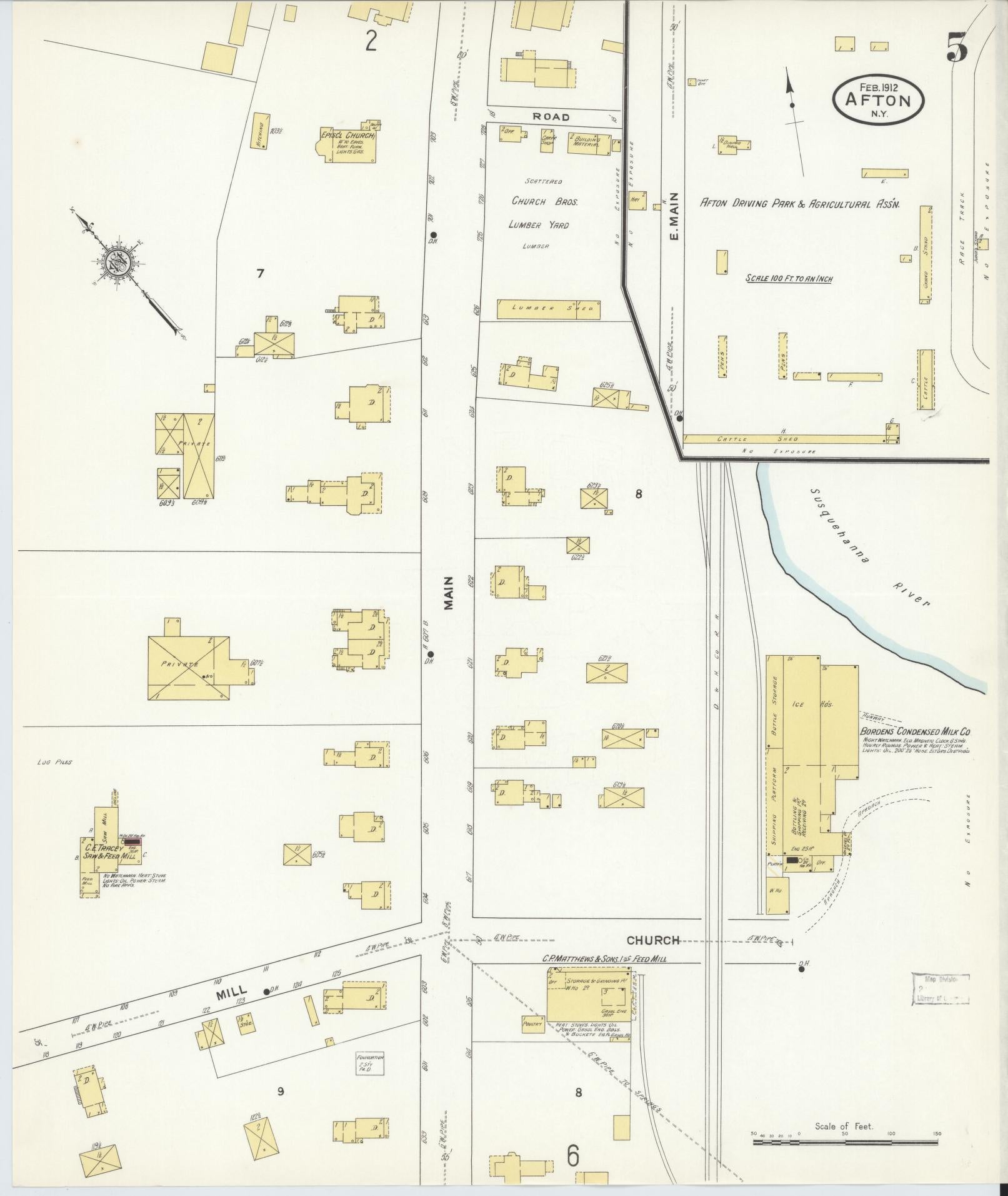 Sanborn Fire Insurance Map from Afton, Chenango County, New York (1912), Sheet #0005 - Historic Sanborn Fire Insurance Map Print, vintage old map wall art, antique decor, genealogy gift, New York New York map