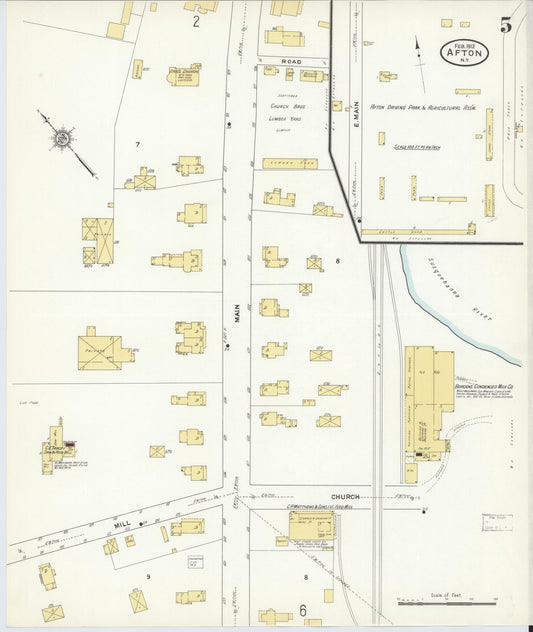 Sanborn Fire Insurance Map from Afton, Chenango County, New York (1912), Sheet #0005 - Historic Sanborn Fire Insurance Map Print, vintage old map wall art, antique decor, genealogy gift, New York New York map