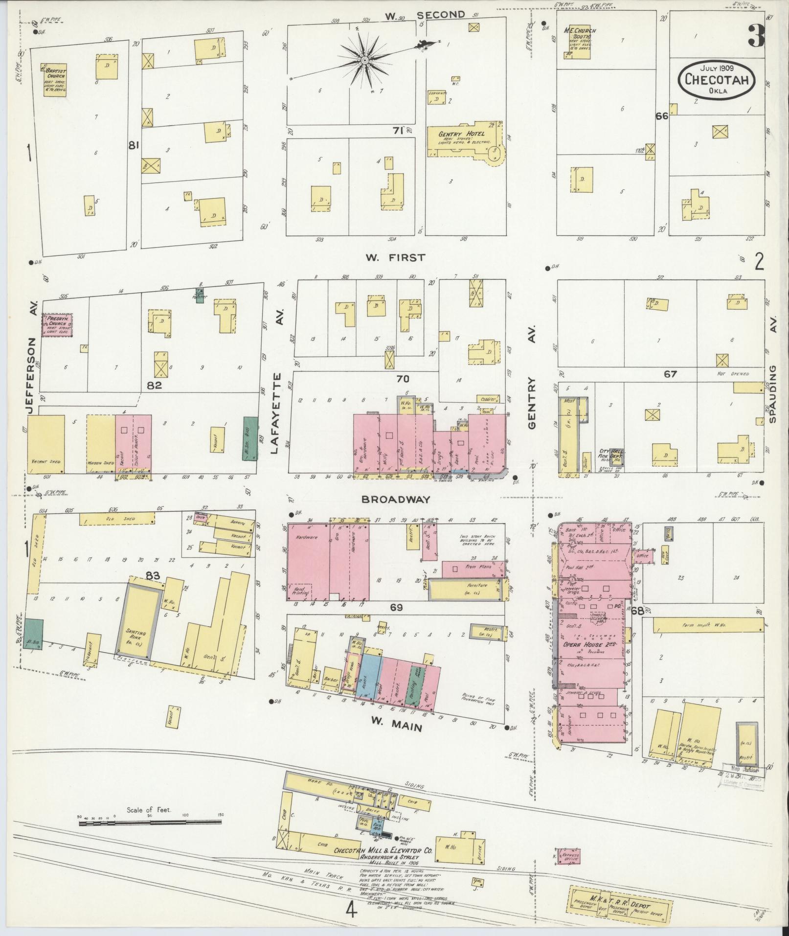 Sanborn Fire Insurance Map from Checotah, McIntosch County, Oklahoma (1909), Sheet #0003 - Historic Sanborn Fire Insurance Map Print, vintage old map wall art, antique decor, genealogy gift, Oklahoma Oklahoma map