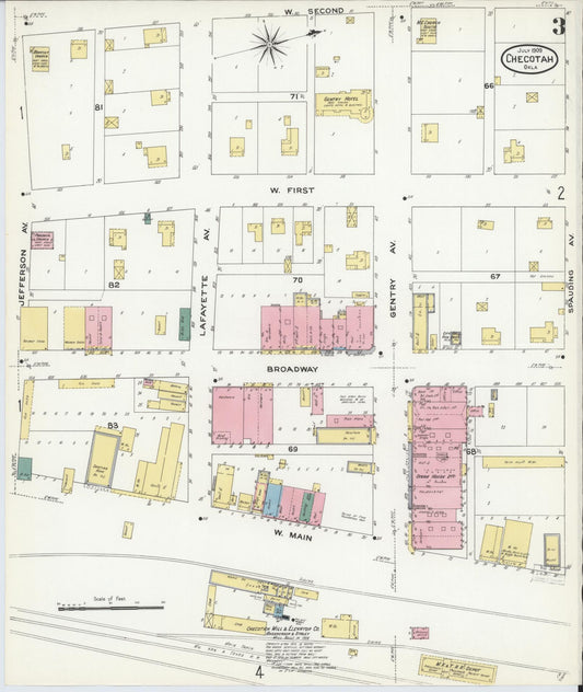 Sanborn Fire Insurance Map from Checotah, McIntosch County, Oklahoma (1909), Sheet #0003 - Historic Sanborn Fire Insurance Map Print, vintage old map wall art, antique decor, genealogy gift, Oklahoma Oklahoma map