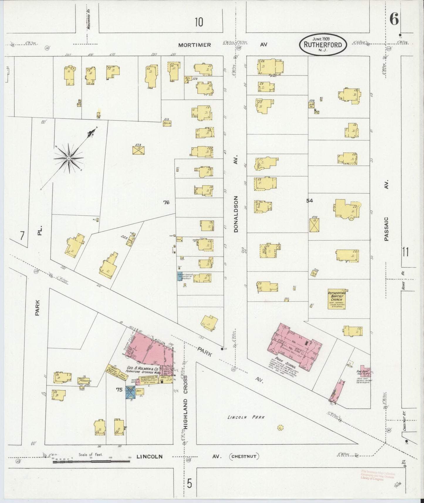 Sanborn Fire Insurance Map from Rutherford, Bergen County, New Jersey (1909), Sheet #0006 - Complete Map Set gallery image, historic Sanborn map, vintage wall art, New Jersey New Jersey